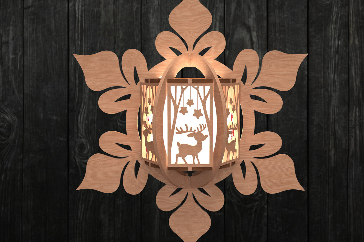 Σετ των 2 Intra απο ξύλο plywood 3mm-4mm πάχος – Στολίδι φαναριού με νιφάδες χιονιού Δίασταση  20x20 cm INTRAFABR-109536588