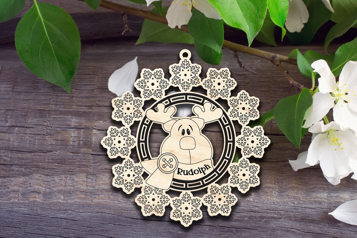 Σετ των 2 Intra απο ξύλο plywood 3mm-4mm πάχος – Στολίδι με τάρανδο με νιφάδα χιονιού Δίασταση  20x20 cm INTRAFABR-32413514