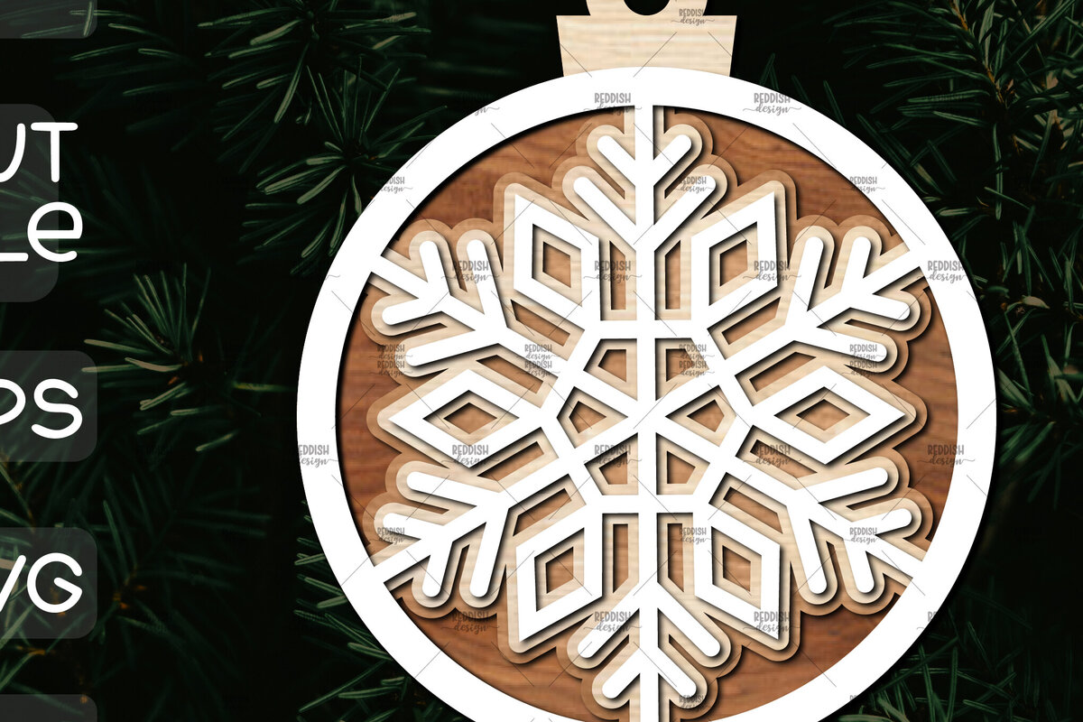 Σετ των 2 Intra απο ξύλο plywood 3mm-4mm πάχος – Στρογγυλό στολίδι νιφάδα χιονιού Δίασταση  20x20 cm INTRAFABR-106376368