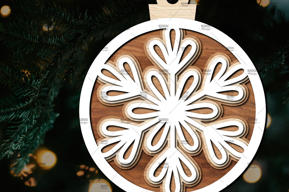 Σετ των 2 Intra απο ξύλο plywood 3mm-4mm πάχος – Στρογγυλό στολίδι νιφάδα χιονιού Δίασταση  20x20 cm INTRAFABR-106376574