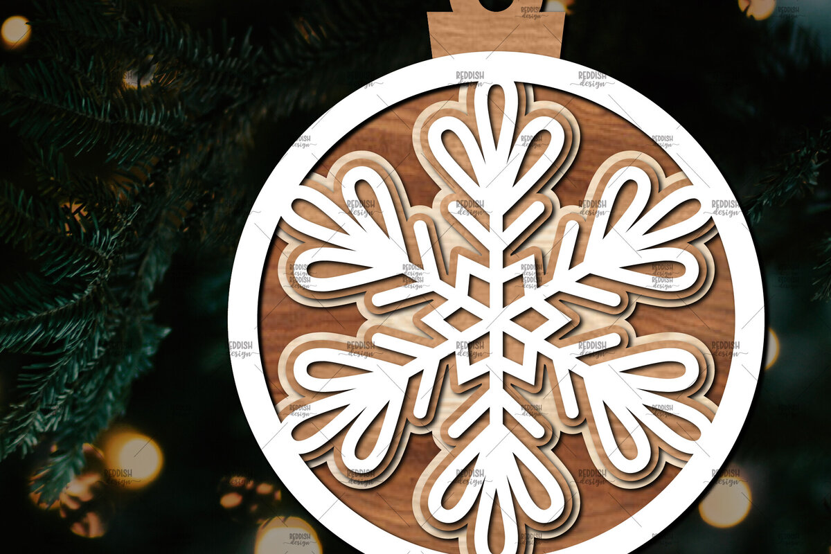 Σετ των 2 Intra απο ξύλο plywood 3mm-4mm πάχος – Στρογγυλό στολίδι νιφάδα χιονιού Δίασταση  20x20 cm INTRAFABR-106376615