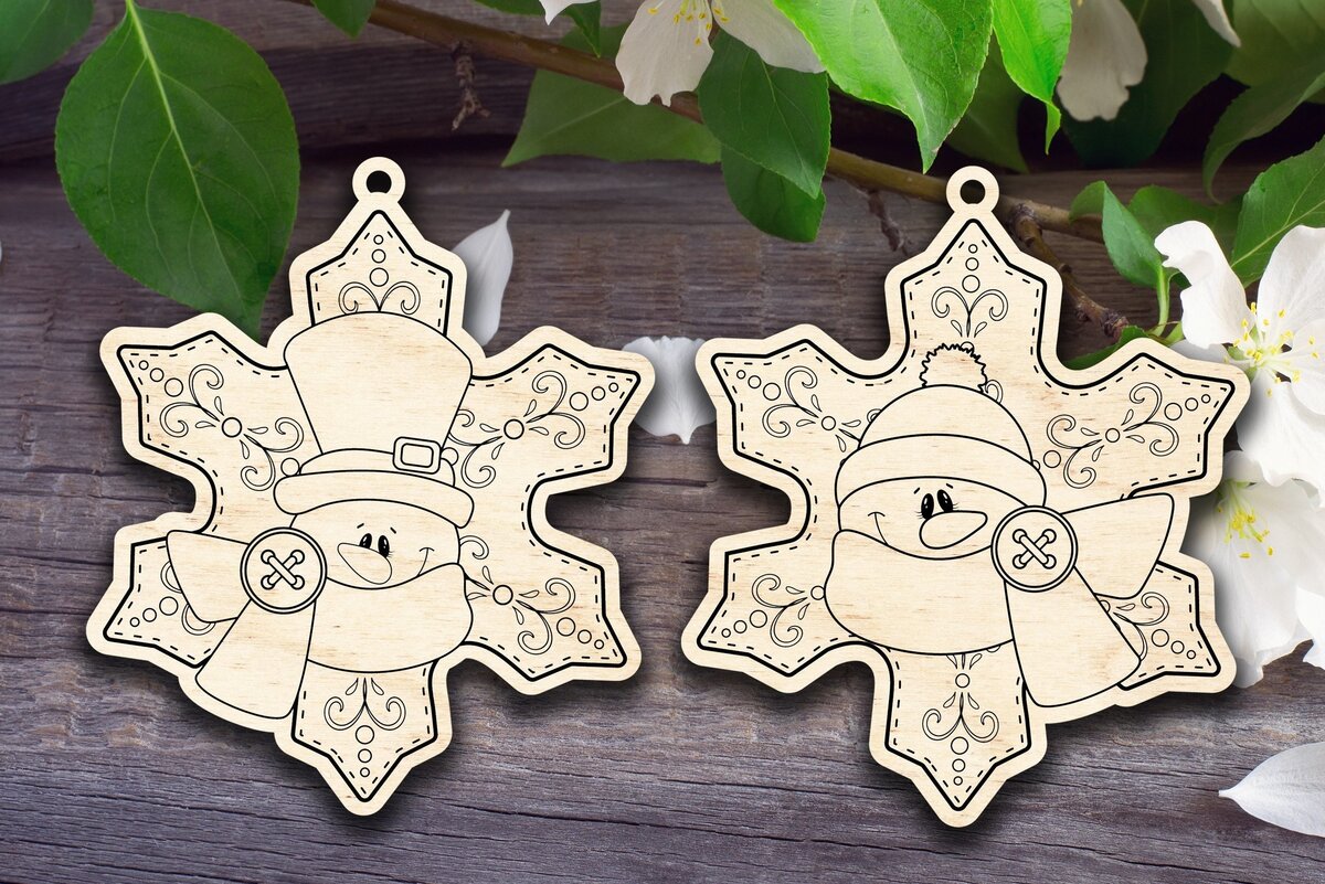 Σετ των 2 Intra απο ξύλο plywood 3mm-4mm πάχος – Στολίδια με νιφάδες χιονιού Δίασταση  20x20 cm INTRAFABR-32136063