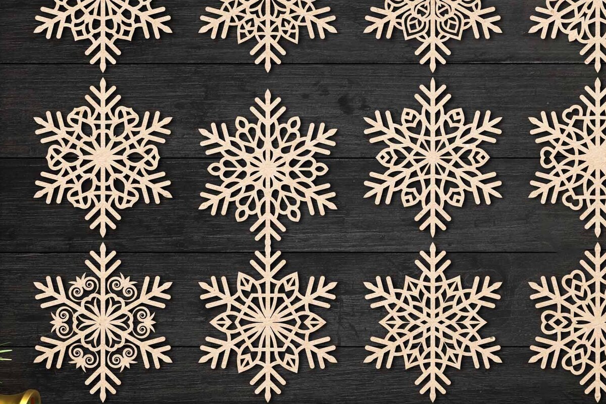 Σετ των 2 Intra απο ξύλο plywood 3mm-4mm πάχος – Snowflake Lasercut, Χριστουγεννιάτικο Clipart Δίασταση  20x20 cm INTRAFABR-77565719