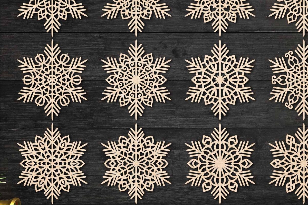 Σετ των 2 Intra απο ξύλο plywood 3mm-4mm πάχος – Snowflake Lasercut, Χριστουγεννιάτικο Clipart Δίασταση  20x20 cm INTRAFABR-77547732