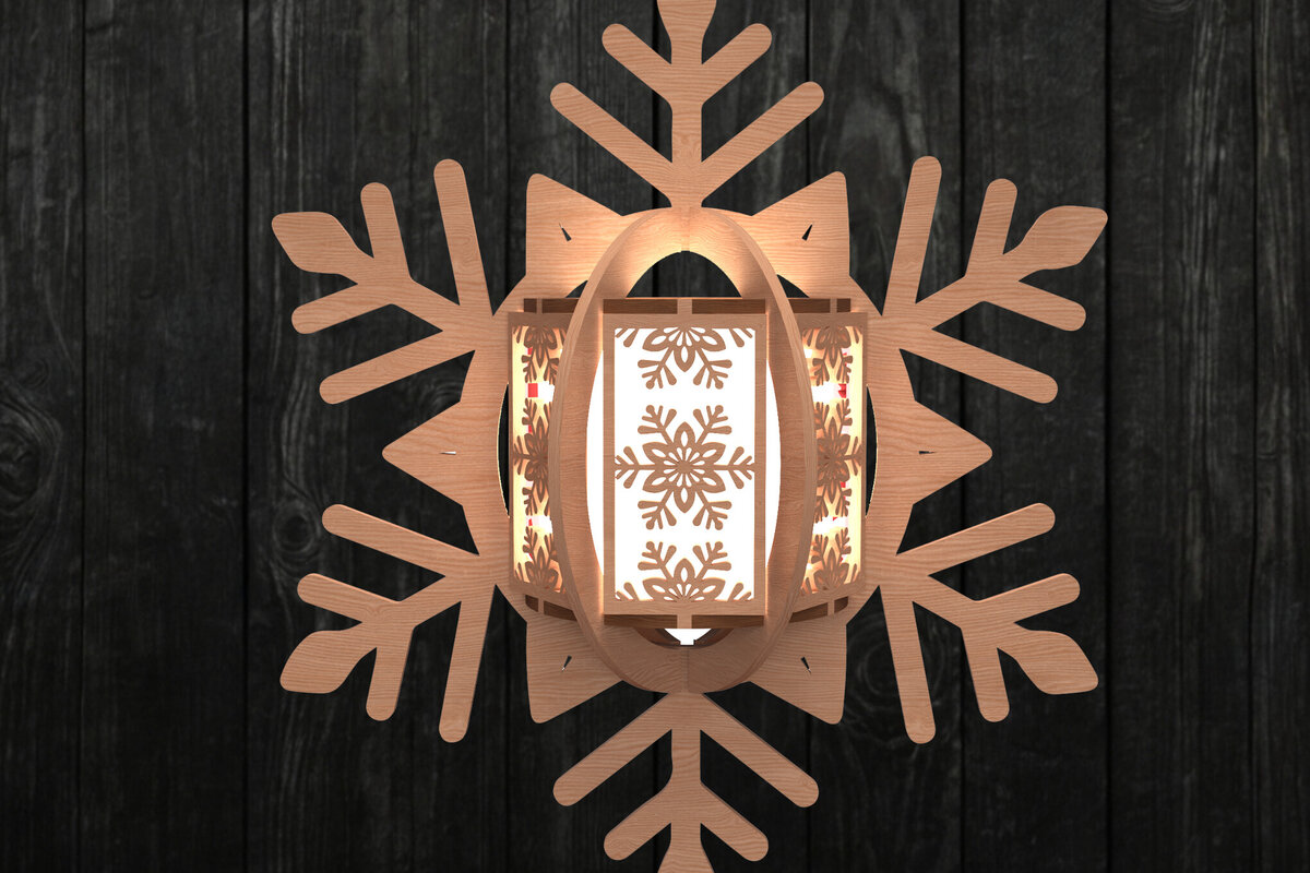 Σετ των 2 Intra απο ξύλο plywood 3mm-4mm πάχος – Στολίδι φαναριού με ξύλινο νιφάδα χιονιού Δίασταση  20x20 cm INTRAFABR-109536619