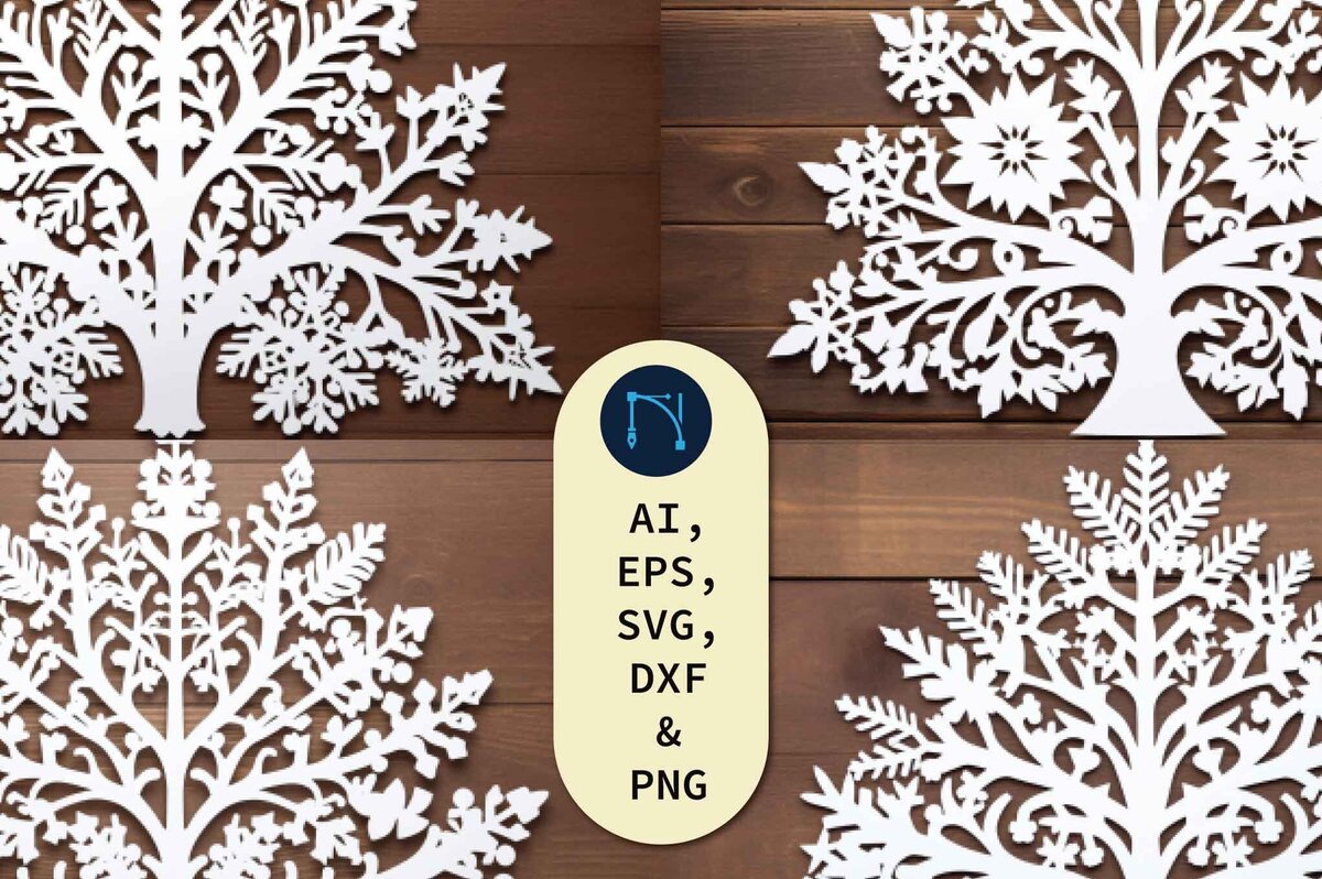 Σετ των 2 Intra απο ξύλο plywood 3mm-4mm πάχος – Πακέτο Snowflakes Christmas Tree Δίασταση  20x20 cm INTRAFABR-79996327