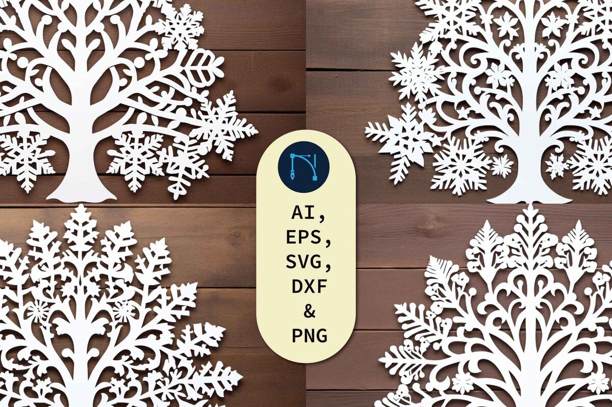 Σετ των 2 Intra απο ξύλο plywood 3mm-4mm πάχος – Πακέτο Snowflakes Christmas Tree Δίασταση  20x20 cm INTRAFABR-79999032
