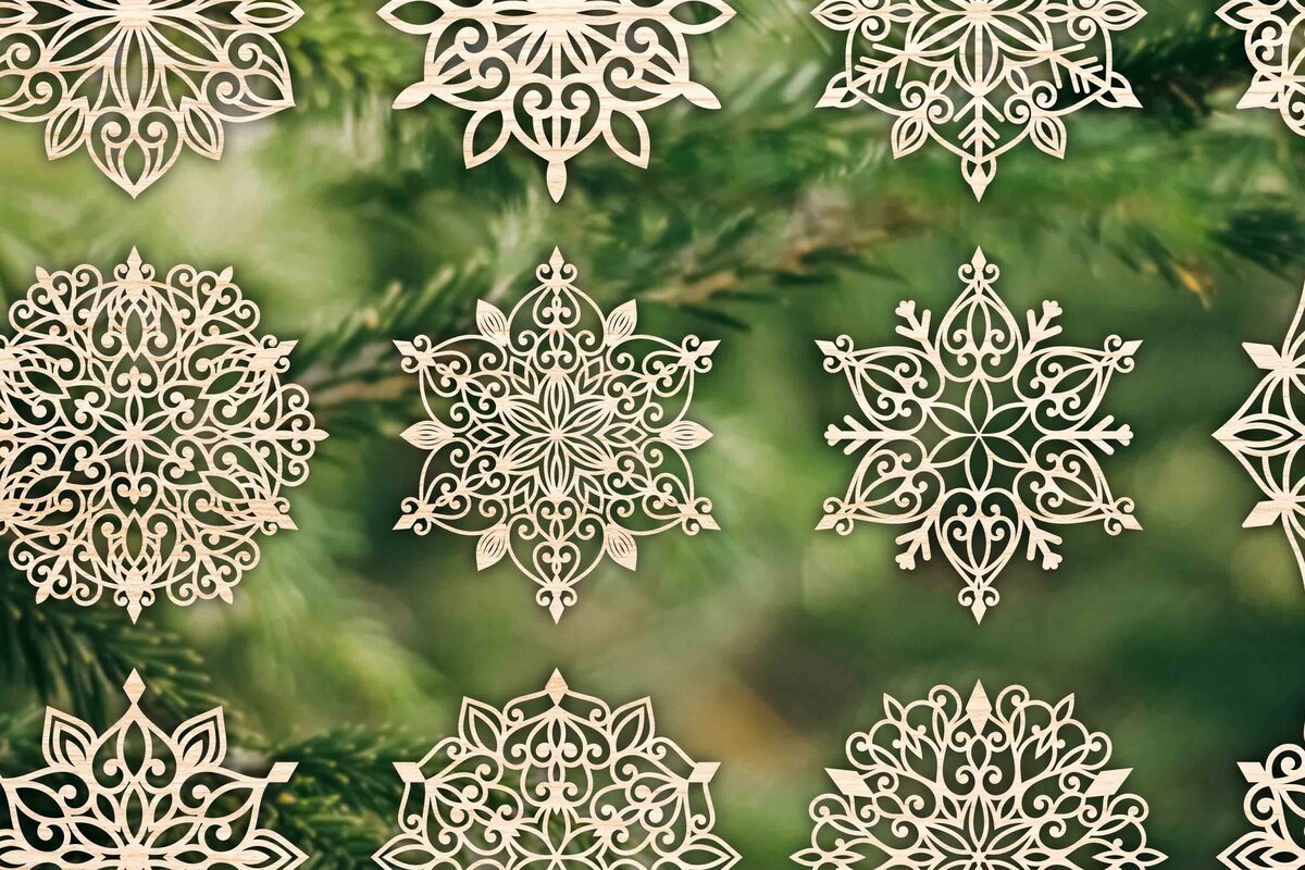 Σετ των 2 Intra απο ξύλο plywood 3mm-4mm πάχος – Snowflakes ,Snowflakes Δίασταση  20x20 cm INTRAFABR-76077503