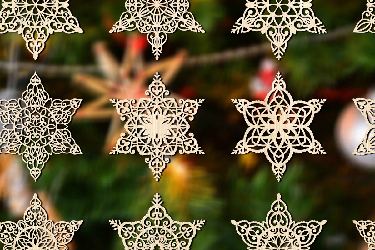 Σετ των 2 Intra απο ξύλο plywood 3mm-4mm πάχος – Snowflakes ,Snowflakes Δίασταση  20x20 cm INTRAFABR-76986248