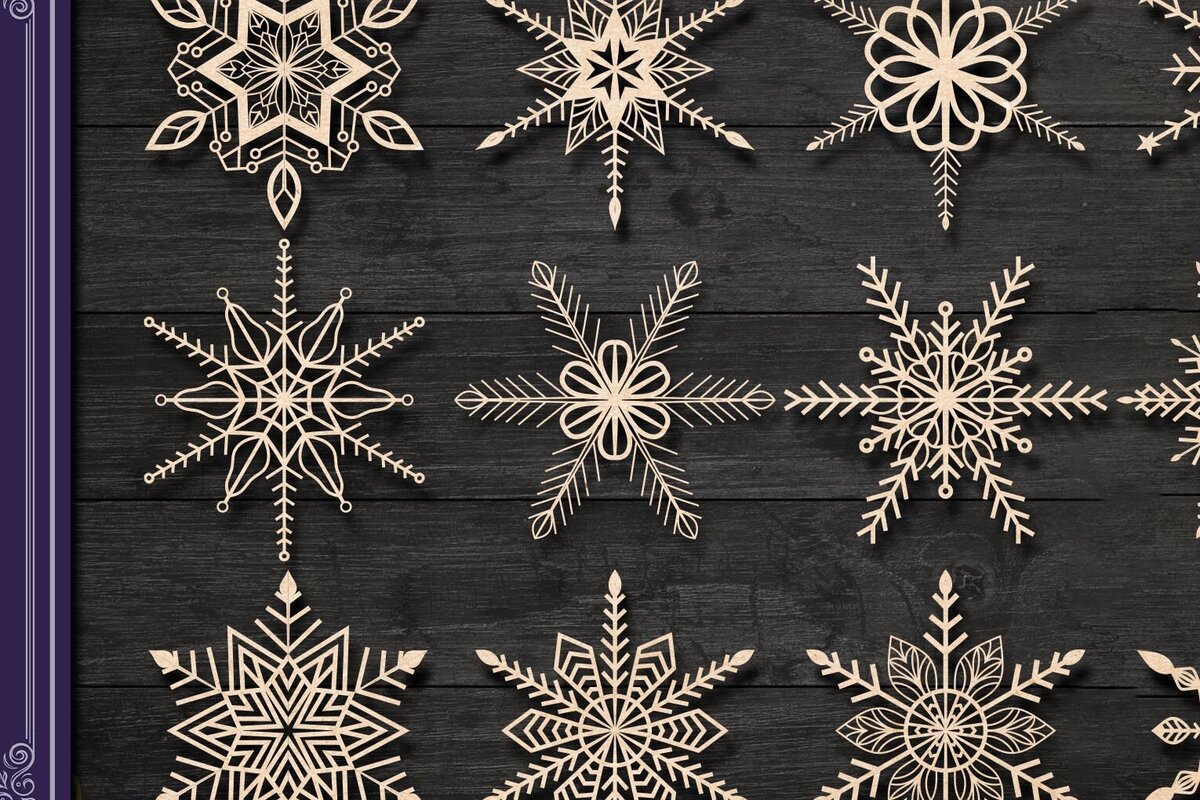 Σετ των 2 Intra απο ξύλο plywood 3mm-4mm πάχος – Snowflakes ,Snowflakes Δίασταση  20x20 cm INTRAFABR-77113451