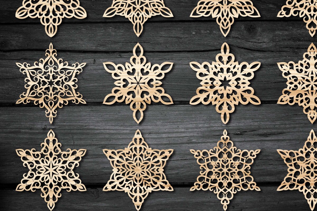 Σετ των 2 Intra απο ξύλο plywood 3mm-4mm πάχος – Snowflakes ,Snowflakes Δίασταση  20x20 cm INTRAFABR-46949750