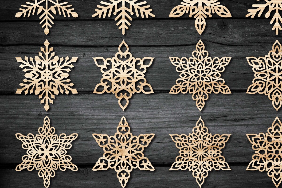 Σετ των 2 Intra απο ξύλο plywood 3mm-4mm πάχος – Snowflakes ,Snowflakes Δίασταση  20x20 cm INTRAFABR-46950305