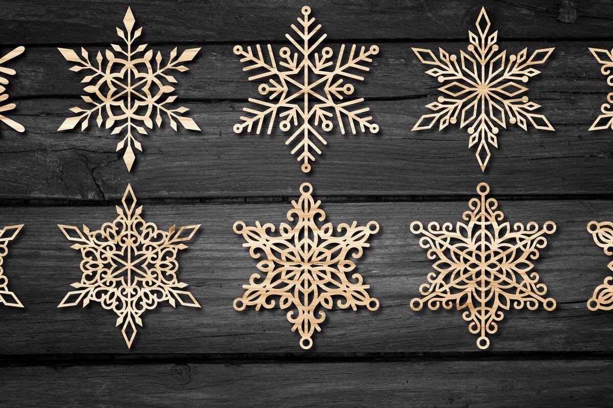 Σετ των 2 Intra απο ξύλο plywood 3mm-4mm πάχος – Snowflakes ,Snowflakes Δίασταση  20x20 cm INTRAFABR-47248753