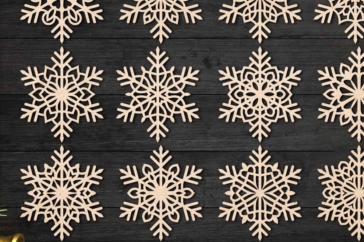 Σετ των 2 Intra απο ξύλο plywood 3mm-4mm πάχος – Snowflakes, Snowflakes 42 Δίασταση  20x20 cm INTRAFABR-77684624