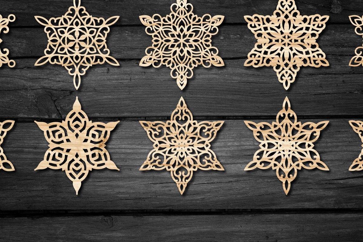 Σετ των 2 Intra απο ξύλο plywood 3mm-4mm πάχος – Snowflakes ,Snowflakes Δίασταση  20x20 cm INTRAFABR-47757325
