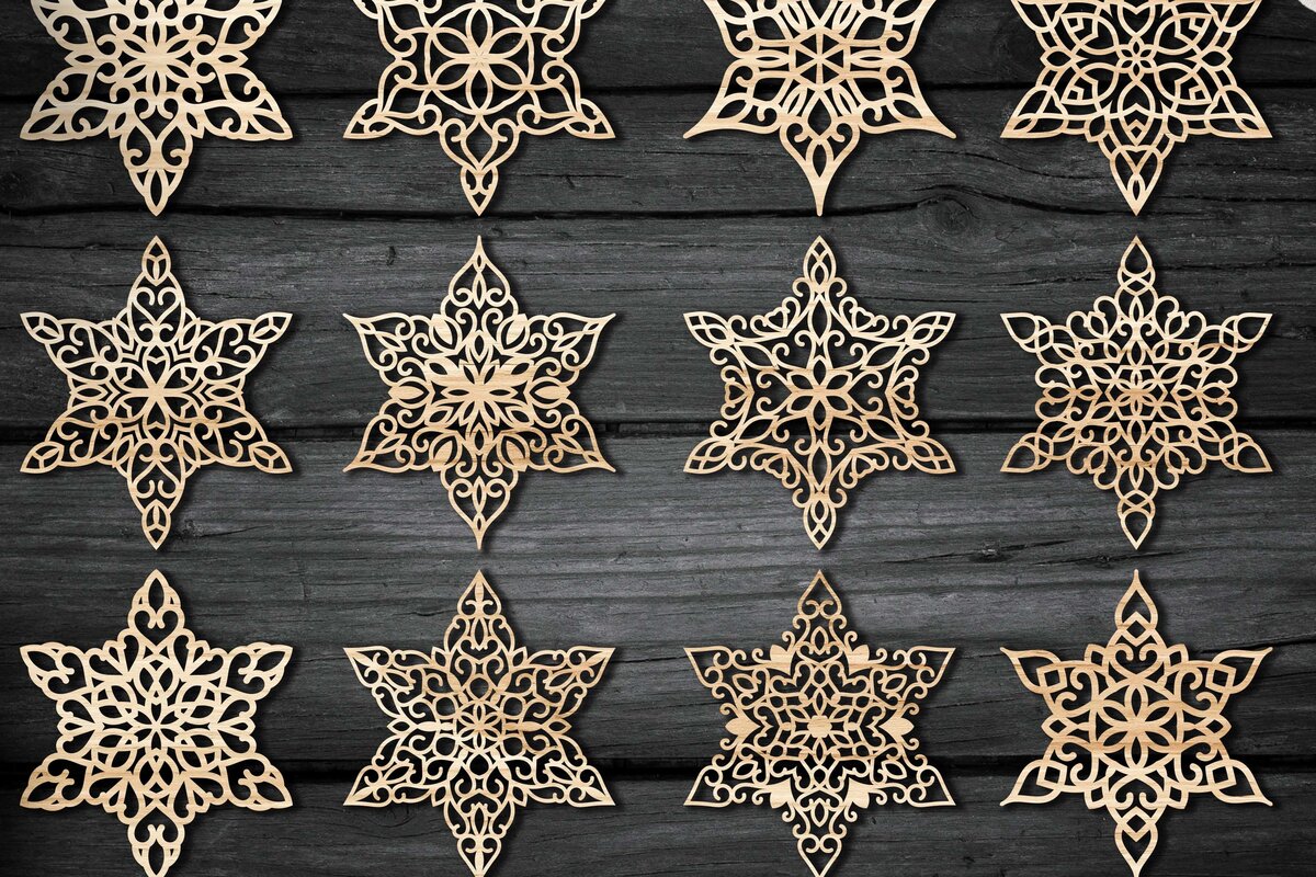 Σετ των 2 Intra απο ξύλο plywood 3mm-4mm πάχος – Snowflakes ,Snowflakes Δίασταση  20x20 cm INTRAFABR-48677846