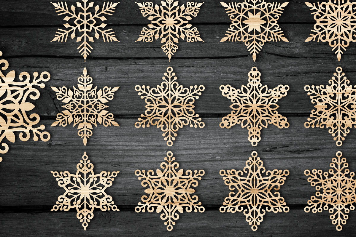 Σετ των 2 Intra απο ξύλο plywood 3mm-4mm πάχος – Snowflakes ,Snowflakes Δίασταση  20x20 cm INTRAFABR-49791474