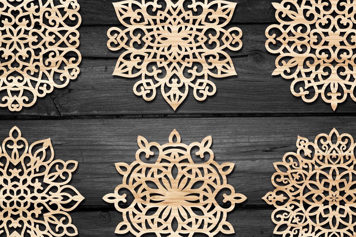 Σετ των 2 Intra απο ξύλο plywood 3mm-4mm πάχος – Snowflakes ,Snowflakes Δίασταση  20x20 cm INTRAFABR-59005028