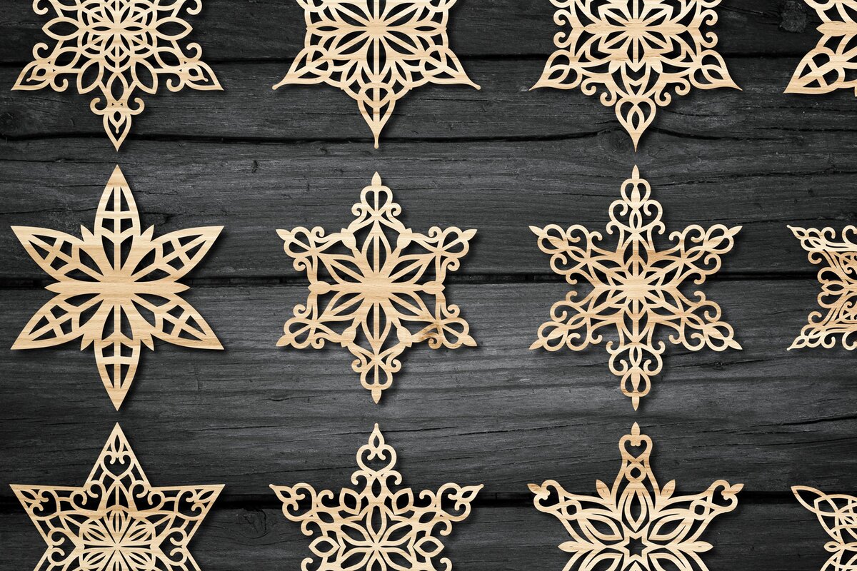 Σετ των 2 Intra απο ξύλο plywood 3mm-4mm πάχος – Snowflakes, Snowflakes Δίασταση  20x20 cm INTRAFABR-43802595