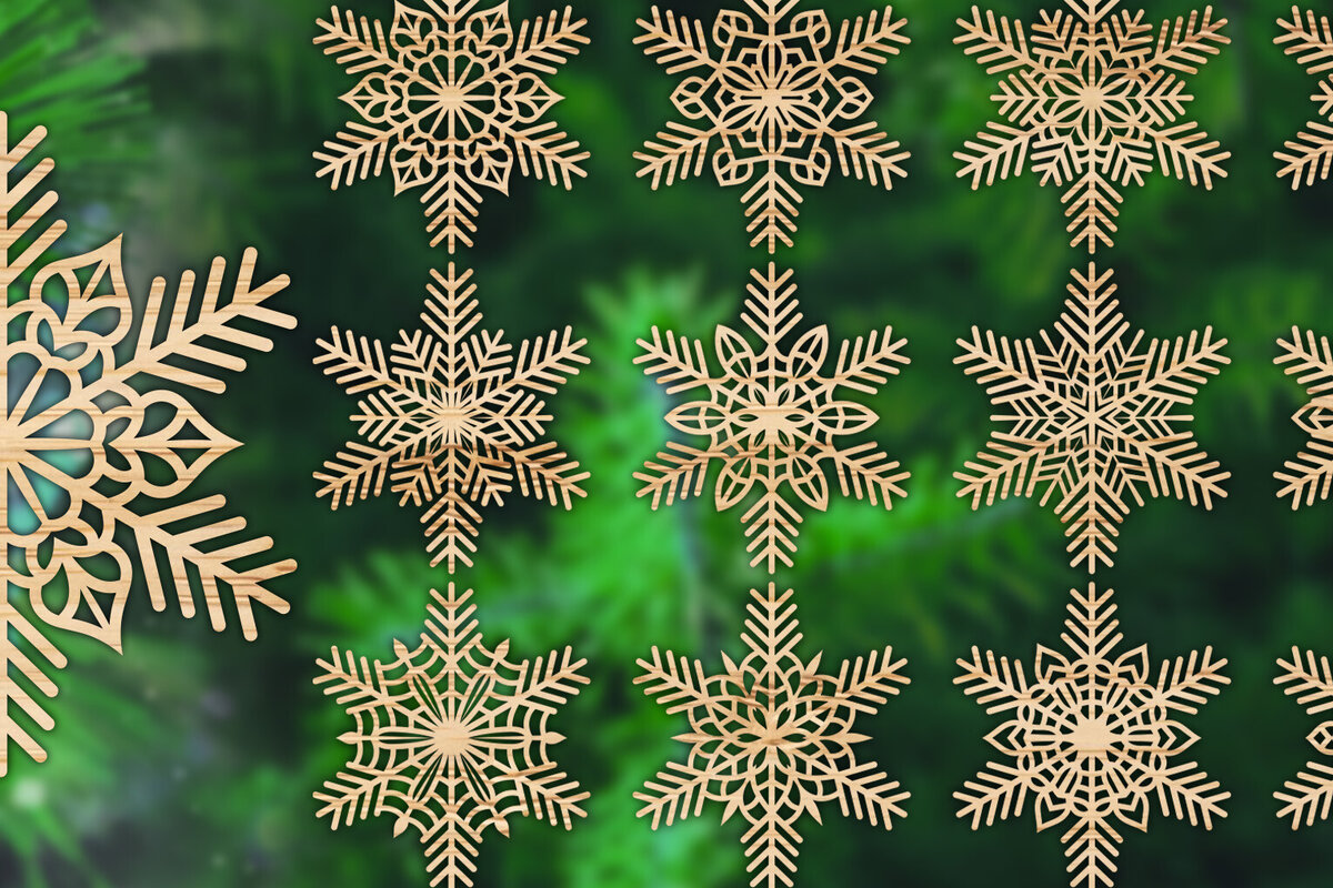 Σετ των 2 Intra απο ξύλο plywood 3mm-4mm πάχος – Snowflakes Bundle 04 Δίασταση  20x20 cm INTRAFABR-77362243