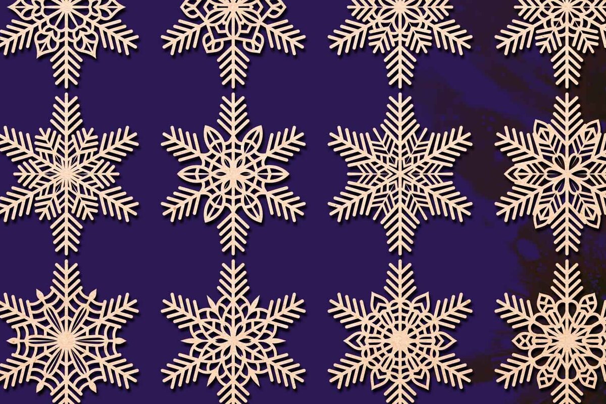 Σετ των 2 Intra απο ξύλο plywood 3mm-4mm πάχος – Snowflakes Bundle 05 Δίασταση  20x20 cm INTRAFABR-77362392