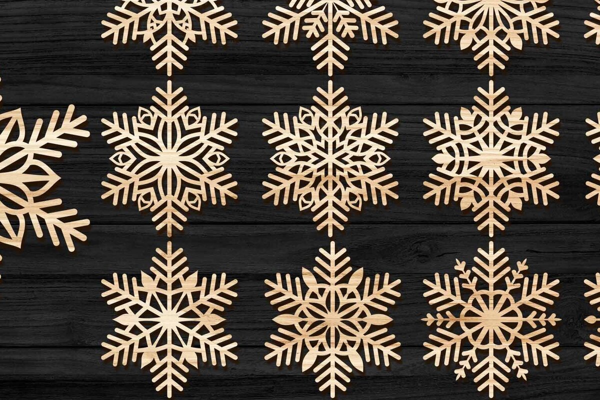 Σετ των 2 Intra απο ξύλο plywood 3mm-4mm πάχος – Snowflakes Bundle 07 Δίασταση  20x20 cm INTRAFABR-77362761