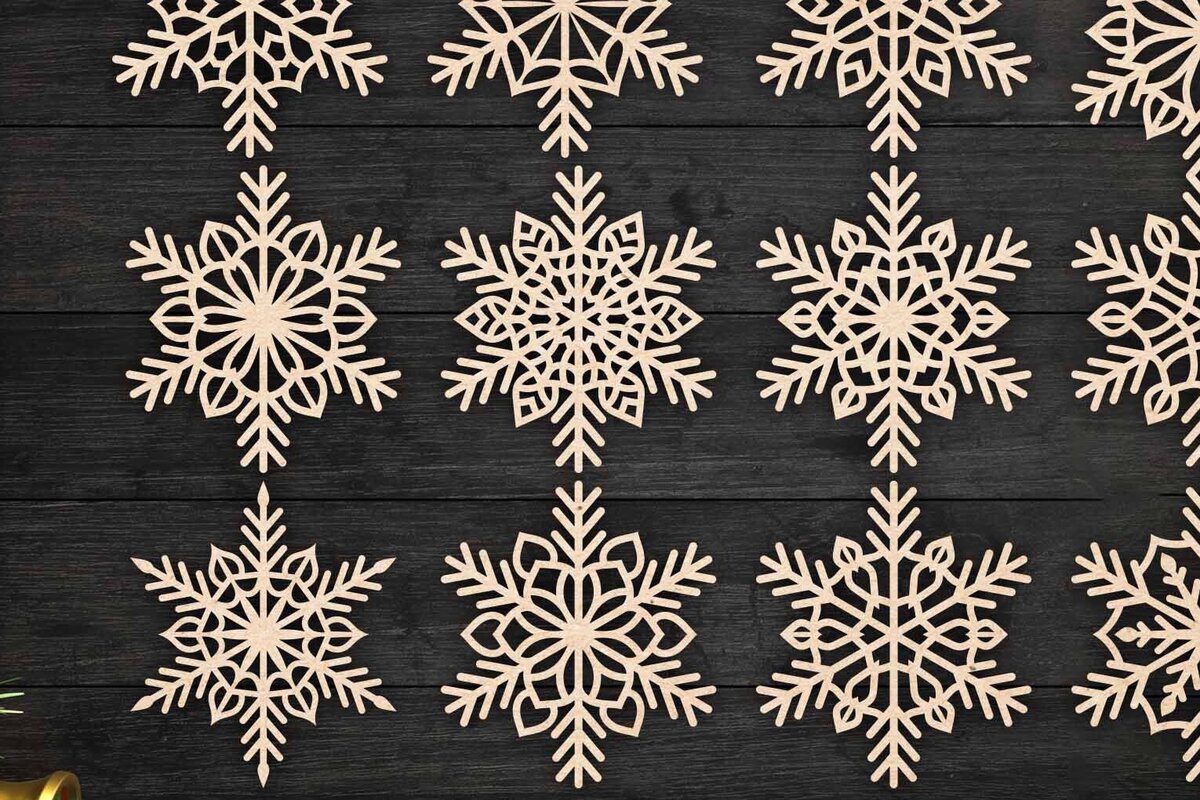 Σετ των 2 Intra απο ξύλο plywood 3mm-4mm πάχος – Πακέτο Snowflakes 09 Δίασταση  20x20 cm INTRAFABR-77363057