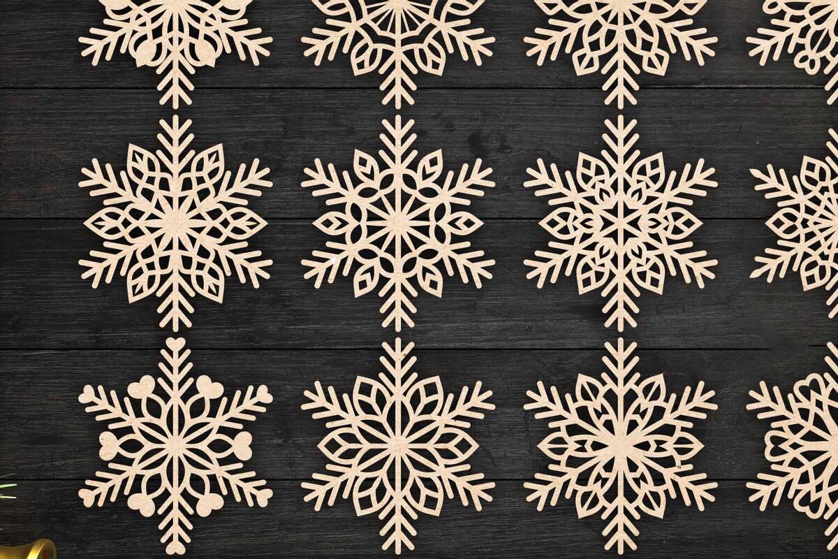 Σετ των 2 Intra απο ξύλο plywood 3mm-4mm πάχος – Snowflakes Bundle 10 Δίασταση  20x20 cm INTRAFABR-77363190