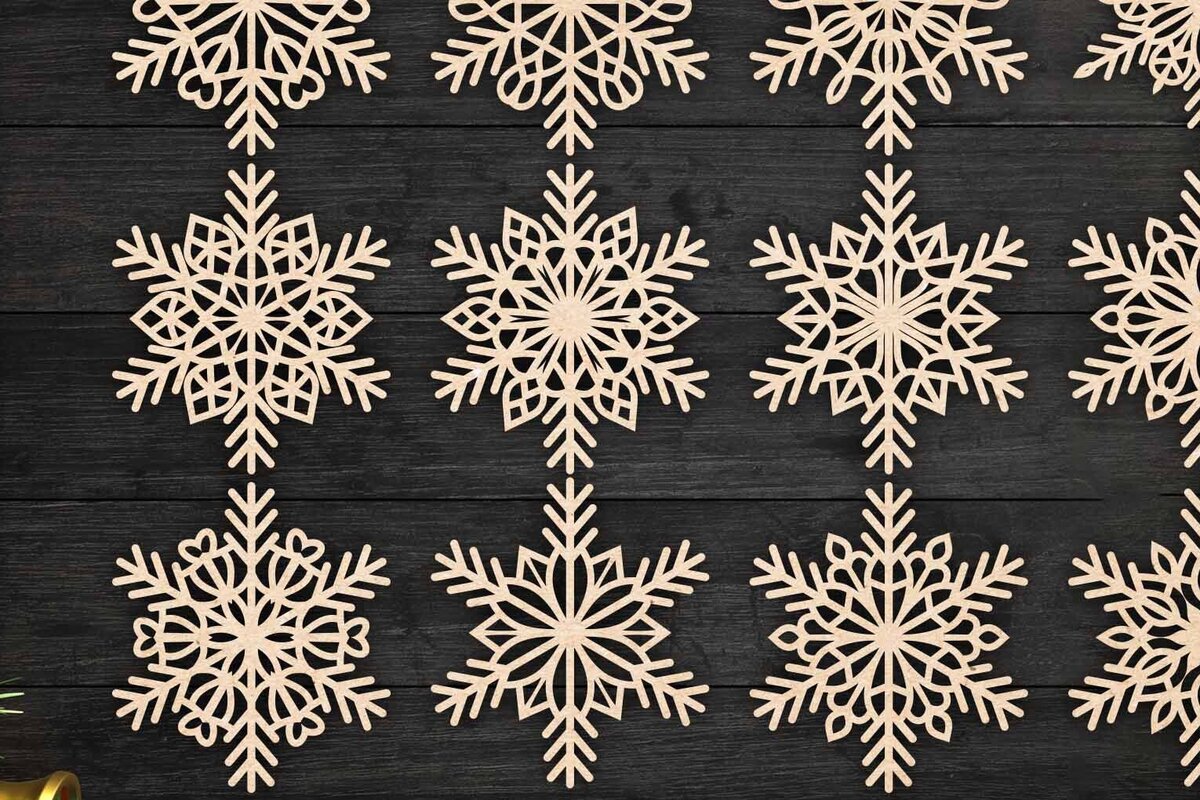 Σετ των 2 Intra απο ξύλο plywood 3mm-4mm πάχος – Πακέτο Snowflakes 11 Δίασταση  20x20 cm INTRAFABR-77368758