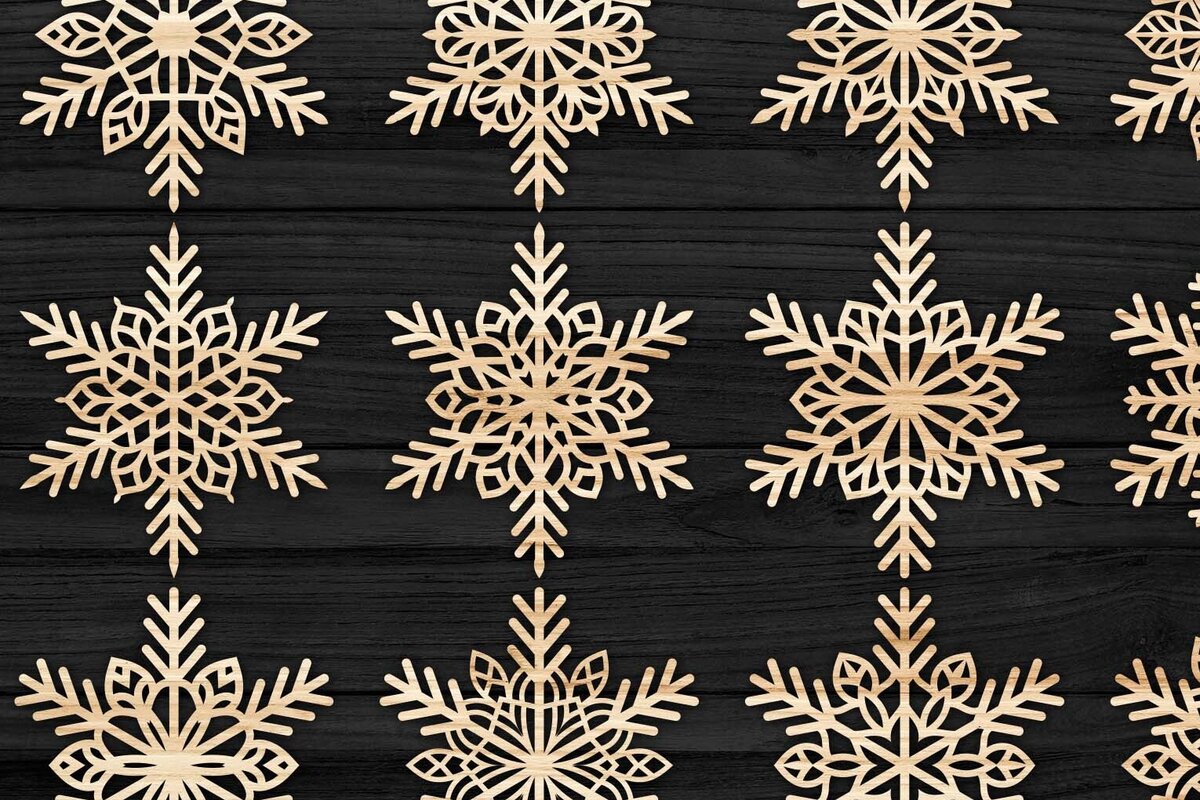 Σετ των 2 Intra απο ξύλο plywood 3mm-4mm πάχος – Snowflakes Bundle 12 Δίασταση  20x20 cm INTRAFABR-77368939