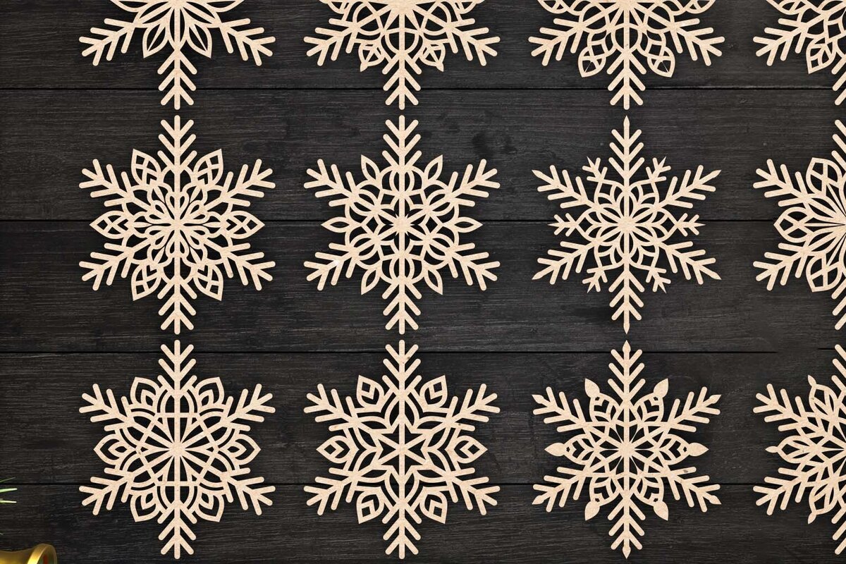Σετ των 2 Intra απο ξύλο plywood 3mm-4mm πάχος – Snowflakes Bundle 13 Δίασταση  20x20 cm INTRAFABR-77369129