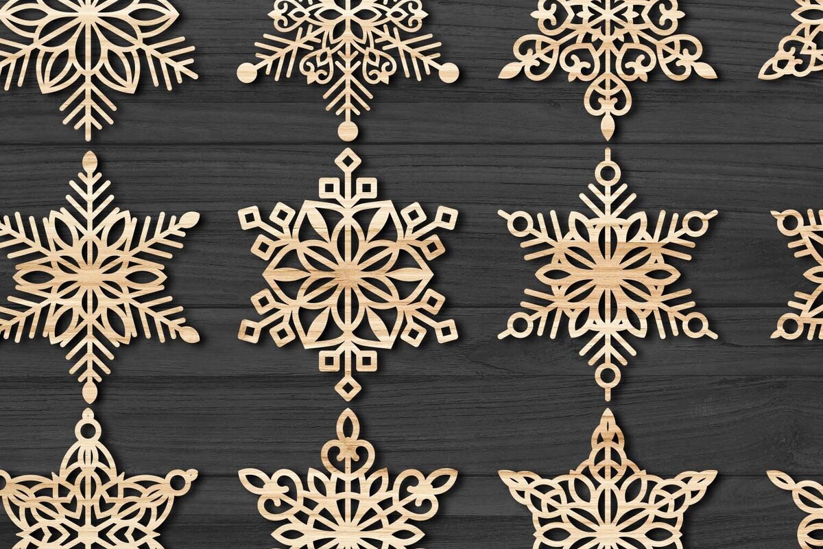 Σετ των 2 Intra απο ξύλο plywood 3mm-4mm πάχος – Snowflakes Bundle 14 Δίασταση  20x20 cm INTRAFABR-77369255