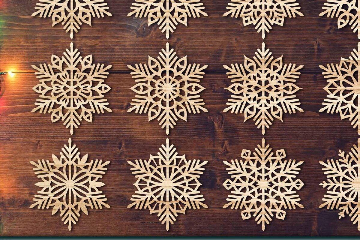 Σετ των 2 Intra απο ξύλο plywood 3mm-4mm πάχος – Snowflakes Bundle 19 Δίασταση  20x20 cm INTRAFABR-77371848