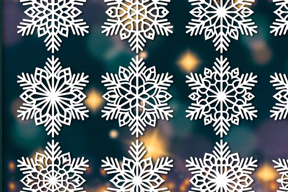 Σετ των 2 Intra απο ξύλο plywood 3mm-4mm πάχος – Snowflakes Bundle 22 Δίασταση  20x20 cm INTRAFABR-77372139