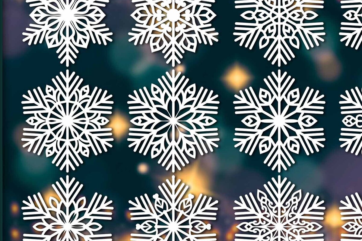 Σετ των 2 Intra απο ξύλο plywood 3mm-4mm πάχος – Snowflakes Bundle 23 Δίασταση  20x20 cm INTRAFABR-77372201