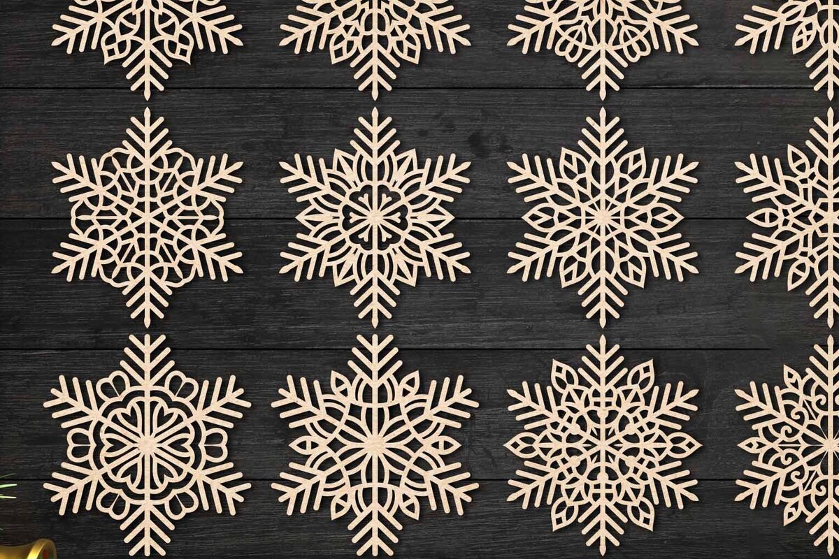 Σετ των 2 Intra απο ξύλο plywood 3mm-4mm πάχος – Snowflakes Bundle 24 Δίασταση  20x20 cm INTRAFABR-77372358