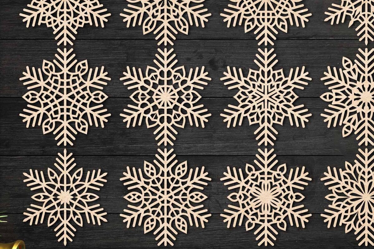 Σετ των 2 Intra απο ξύλο plywood 3mm-4mm πάχος – Snowflakes Bundle 25 Δίασταση  20x20 cm INTRAFABR-77372496