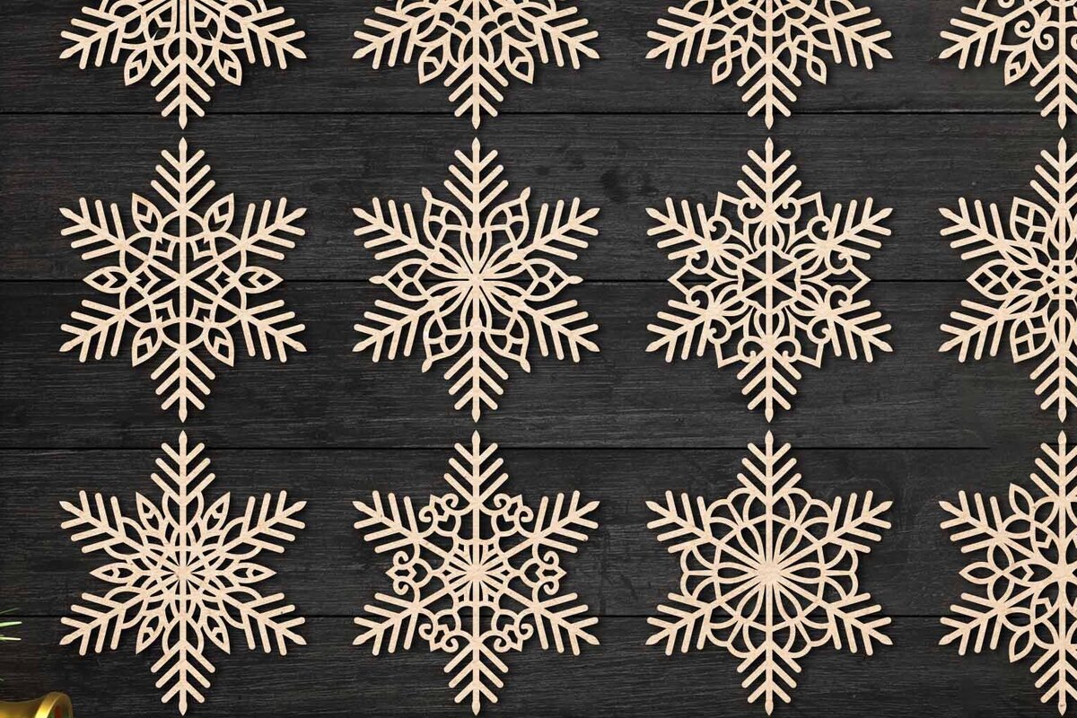 Σετ των 2 Intra απο ξύλο plywood 3mm-4mm πάχος – Snowflakes Bundle 27 Δίασταση  20x20 cm INTRAFABR-77464483