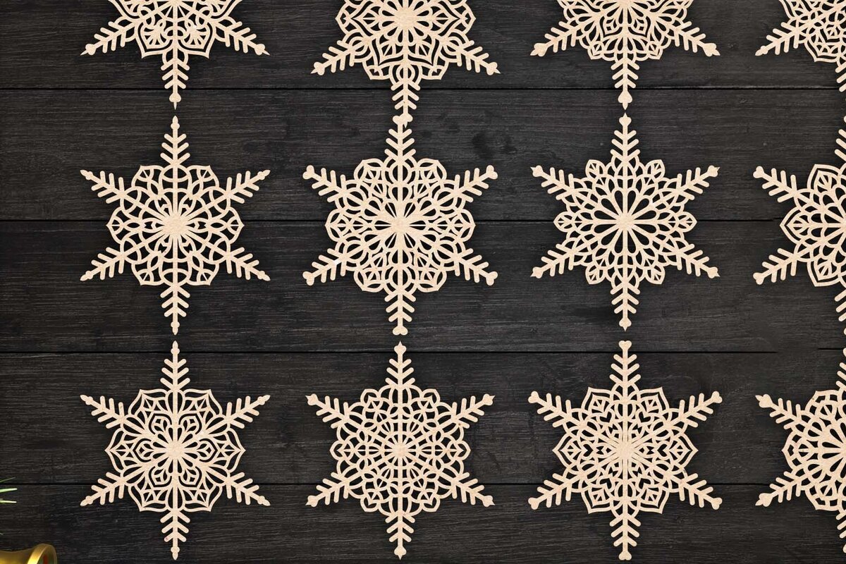 Σετ των 2 Intra απο ξύλο plywood 3mm-4mm πάχος – Snowflakes, Dxf Bundle 113 Δίασταση  20x20 cm INTRAFABR-79068051