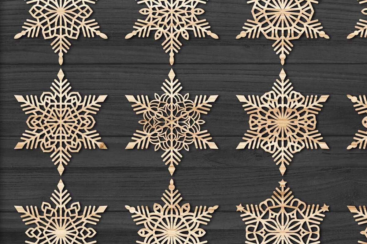 Σετ των 2 Intra απο ξύλο plywood 3mm-4mm πάχος – Snowflakes, Dxf Bundle 18 Δίασταση  20x20 cm INTRAFABR-77694222