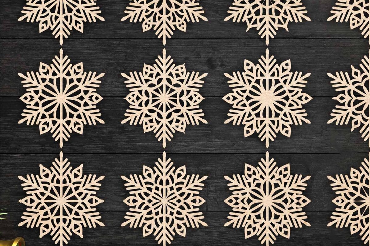 Σετ των 2 Intra απο ξύλο plywood 3mm-4mm πάχος – Snowflakes, Dxf Bundle 18 Δίασταση  20x20 cm INTRAFABR-77371771