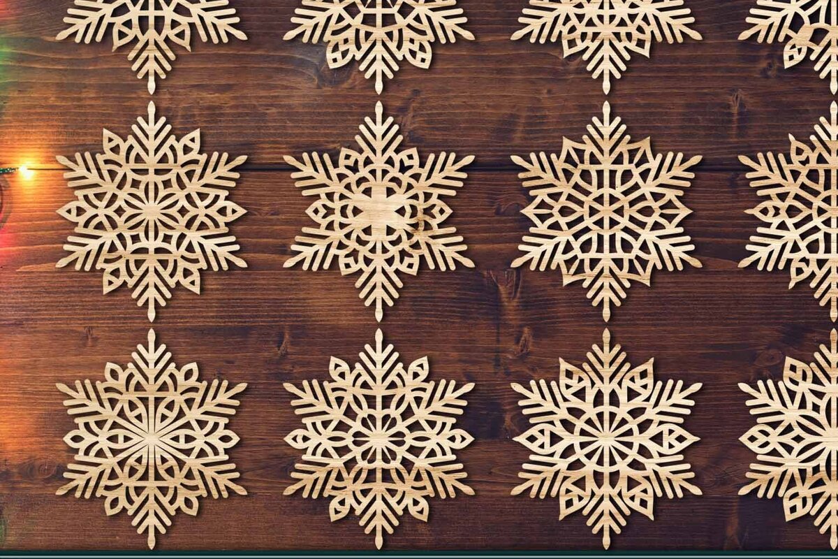 Σετ των 2 Intra απο ξύλο plywood 3mm-4mm πάχος – Snowflakes, Dxf Bundle 20 Δίασταση  20x20 cm INTRAFABR-77371957
