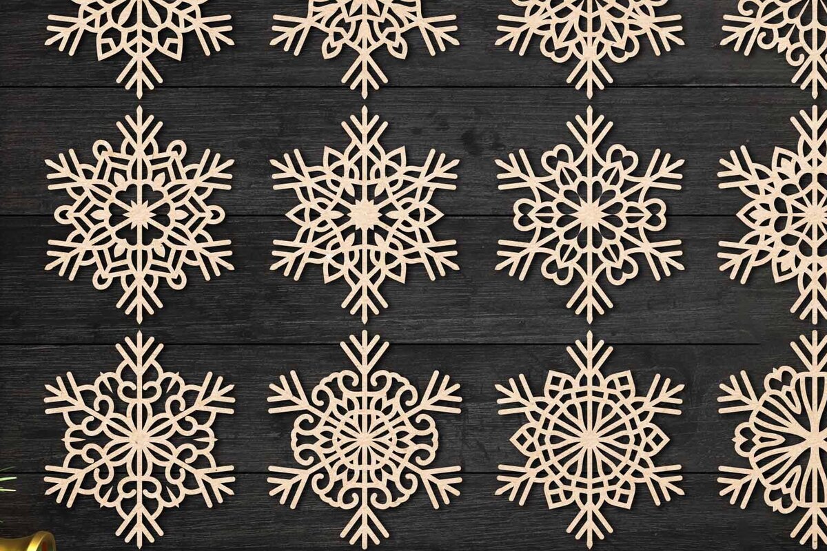 Σετ των 2 Intra απο ξύλο plywood 3mm-4mm πάχος – Snowflakes, Dxf Bundle 28 Δίασταση  20x20 cm INTRAFABR-77464637