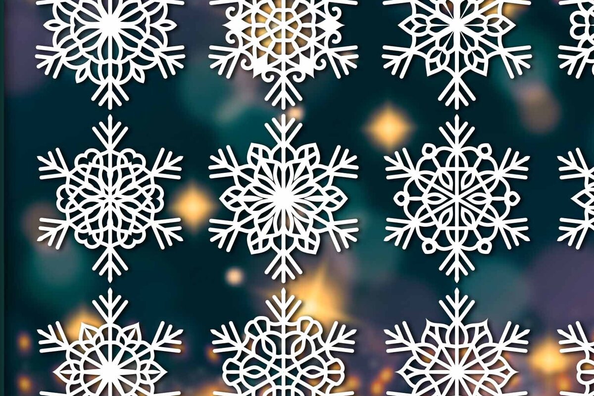 Σετ των 2 Intra απο ξύλο plywood 3mm-4mm πάχος – Snowflakes, Dxf Bundle 29 Δίασταση  20x20 cm INTRAFABR-77464805