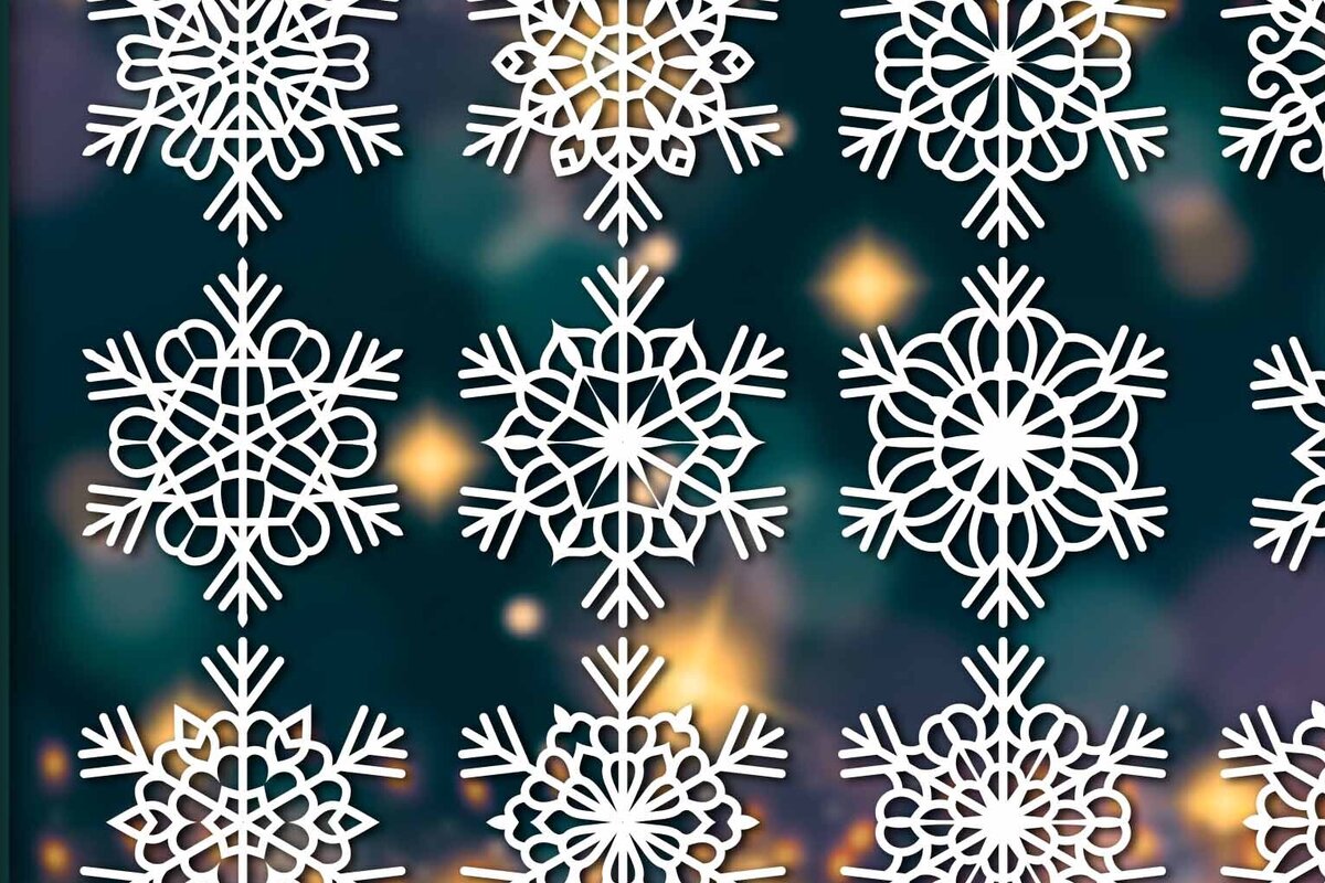 Σετ των 2 Intra απο ξύλο plywood 3mm-4mm πάχος – Snowflakes, Dxf Bundle 30 Δίασταση  20x20 cm INTRAFABR-77465445