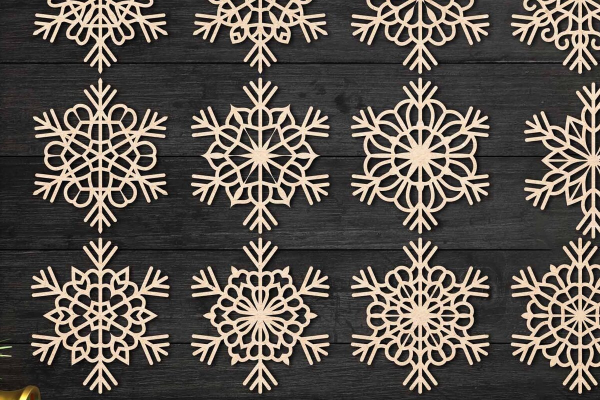 Σετ των 2 Intra απο ξύλο plywood 3mm-4mm πάχος – Snowflakes, Dxf Bundle 31 Δίασταση  20x20 cm INTRAFABR-77527381