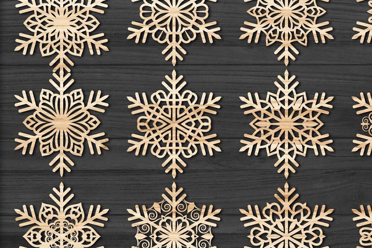 Σετ των 2 Intra απο ξύλο plywood 3mm-4mm πάχος – Snowflakes, Dxf Bundle 35 Δίασταση  20x20 cm INTRAFABR-77567007