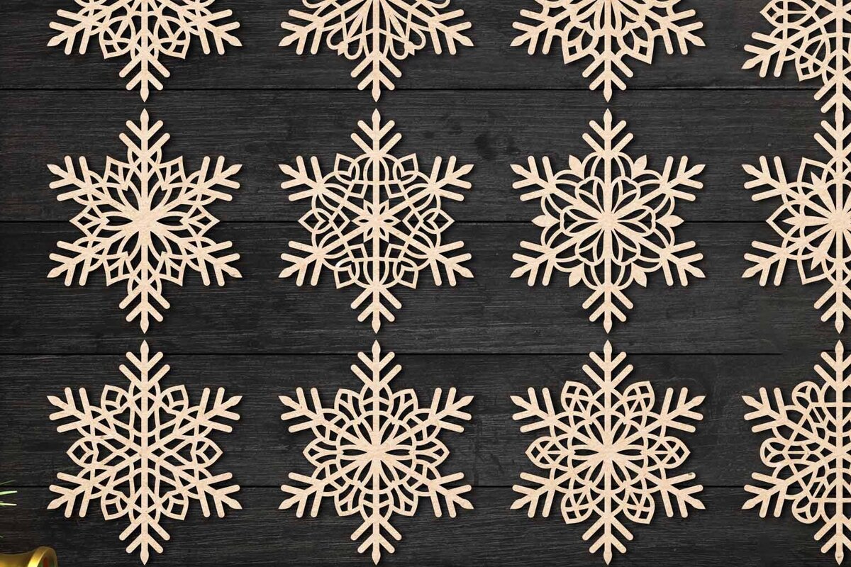 Σετ των 2 Intra απο ξύλο plywood 3mm-4mm πάχος – Snowflakes, Dxf Bundle 39 Δίασταση  20x20 cm INTRAFABR-77615240