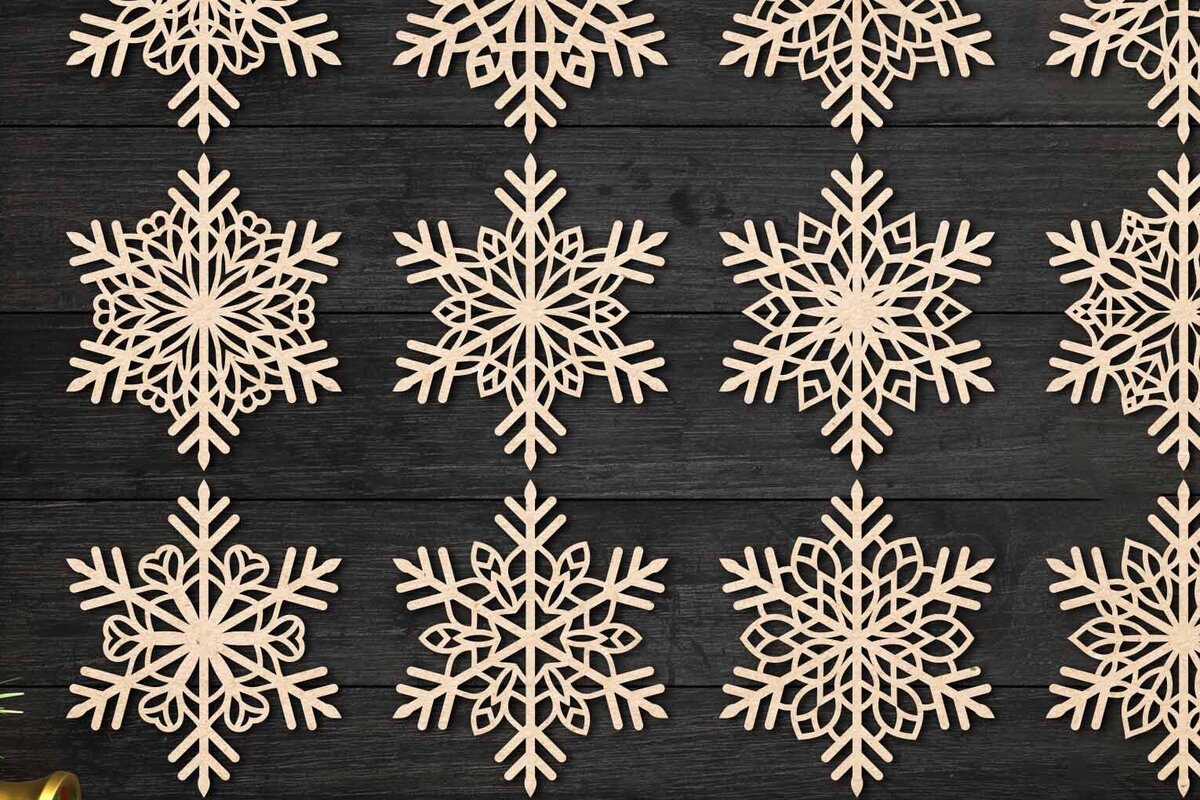 Σετ των 2 Intra απο ξύλο plywood 3mm-4mm πάχος – Snowflakes, Dxf Bundle 42 Δίασταση  20x20 cm INTRAFABR-77616042