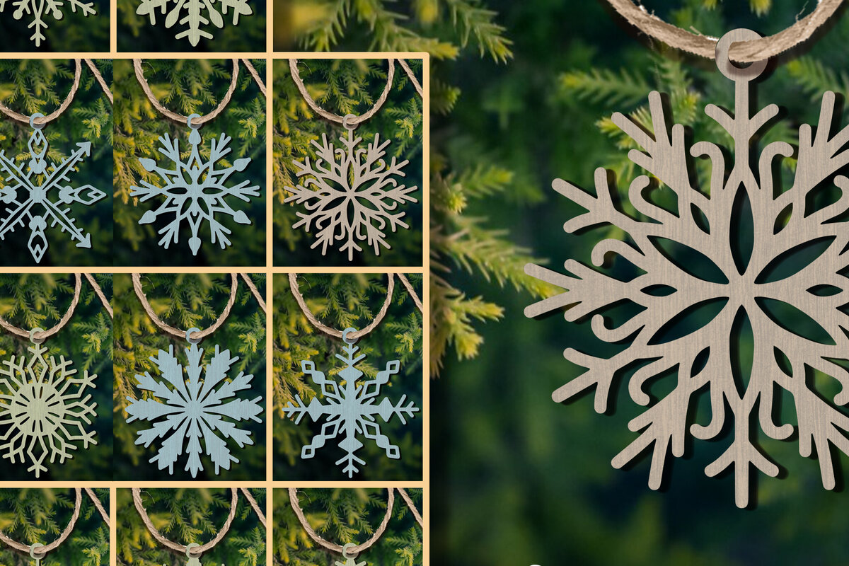 Σετ των 2 Intra απο ξύλο plywood 3mm-4mm πάχος – Στολίδι Snowflakes Bundle Δίασταση  20x20 cm INTRAFABR-101969763